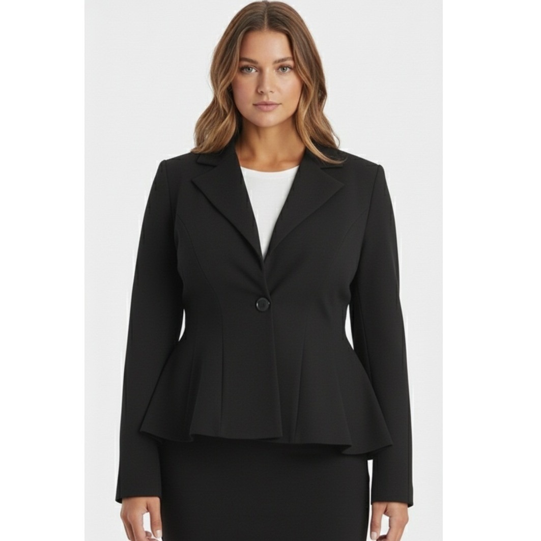 Noir Nwt Black Peplum Blazer Jacket Women's 2x Single Button Flared Hem